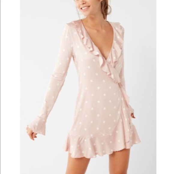 pink polka dot wrap dress